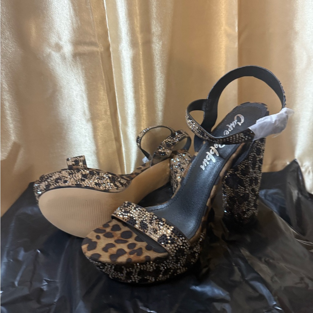 Leopard Rhinestone Print Platform Heels